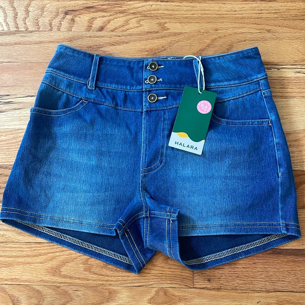 Halara Mid Rise Stretchy Knit Denim Casual Shorts